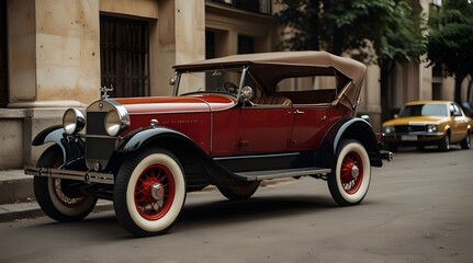 Classical vintage cars in red color. generative.ai