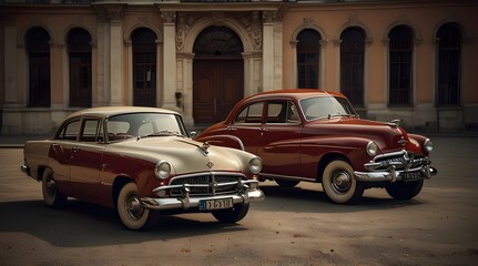 Classical vintage cars in red color. generative.ai
