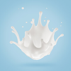 milk splash on the light blue background. 3d render