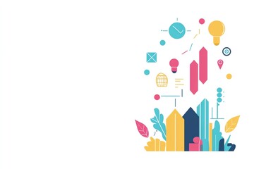 Obraz premium Abstract Colorful Graphic Design with Geometric Shapes and Icons