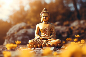 Golden Buddha statue on natural background