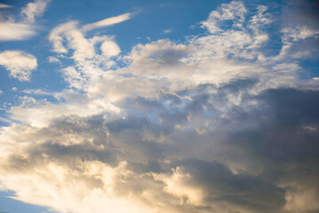 Blue sky with white clouds. Beautiful sunny day.