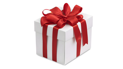 Gift box with ribbon isolated on white, transparent background, PNG.