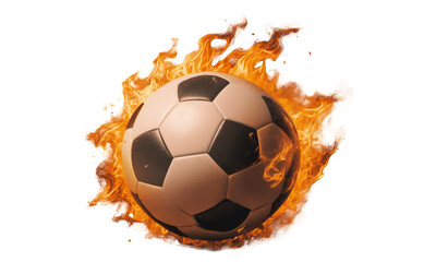 Soccer ball flies with lightning fast magic effects in fire with no background