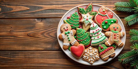 Delicious homemade Christmas cookies on a festive red and green platter, Christmas, baking, cookies, homemade, delicious