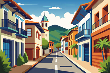 narrow street of european city, vector drawing, walk around the city