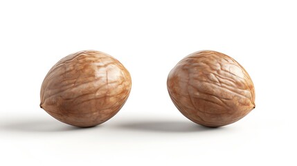 Two Whole Hazelnuts on White Background
