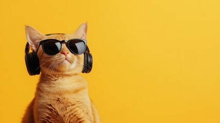 Fototapeta premium A cool cat listening to music