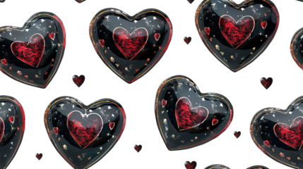 Dark and red hearts with stars seamless pattern transparent background