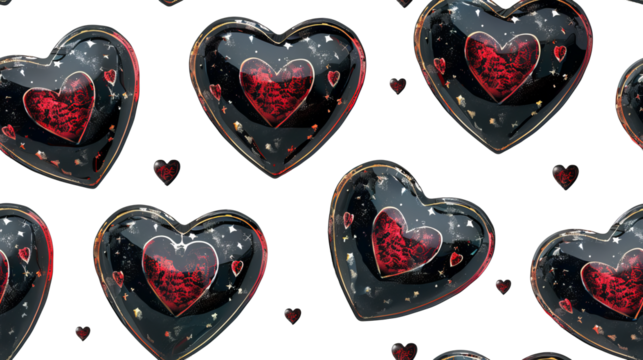 Dark and red hearts with stars seamless pattern transparent background - Powered by Adobe