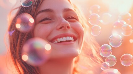 Woman Laughing with Bubbles