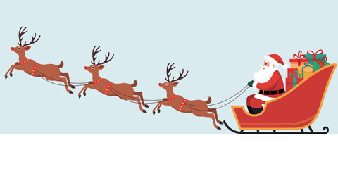 Santa Claus on Sleigh and His Reindeers Isolated on White Background. Vector illustration in flat style © Galyna Fedorova