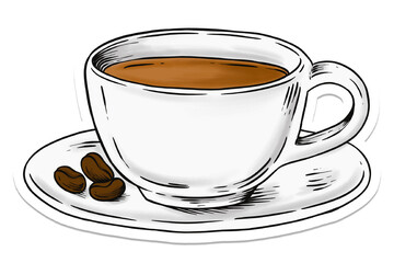 Cup of coffee sticker with a white border