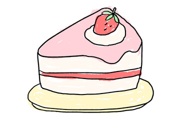 Cute homemade strawberry cake doodle style illustration