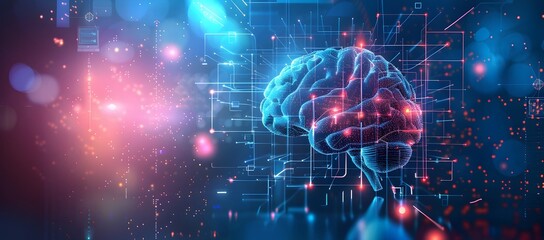 Obraz premium Futuristic Brain Digital Interfaces Highlighting Advancements in Brain Computer Technology