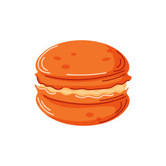 Pumpkin orange dessert macaroon in cartoon. Autumn design for bakery, cafe menu. Vector illustration isolated on a white background.