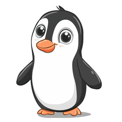 Obraz premium Cute Cartoon Penguin with Big Eyes and Orange Beak, generative ai image