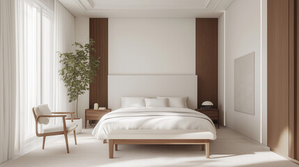 Fototapeta premium Luxury modern bedroom interior with a white color palette