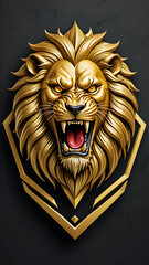 Obraz premium A lion. Portrait of a golden lion's head on a dark background