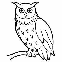 A detailed portrait of an owl perched on a branch vector line art illustration