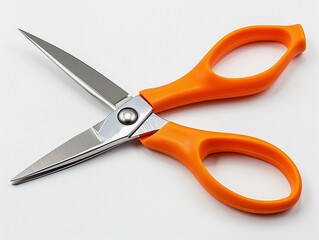 Bright Orange Hand Scissors With Stainless Steel Blades on White Surface