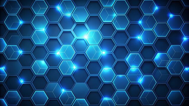 Modern blue hexagonal pattern with glowing elements on dark background at night, glowing, modern, hexagonal, blue, pattern