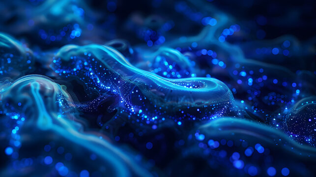 A stunning display of glowing bioluminescent plankton creating a mesmerizing pattern in the ocean depths.