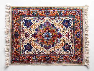 Detailed Handwoven Persian Rug Displaying Intricate Patterns in Vibrant Colors Lying on a Neutral Background