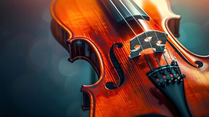 A close-up view of a beautifully crafted violin, showcasing its intricate details and polished wood finish, perfect for music-themed projects.