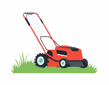 recommend clip art: Red Lawn mower icon. Electric work tool for cutting grass 