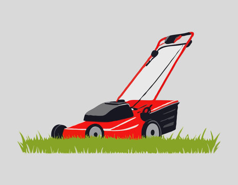 red lawn mower on green grass clip art preview