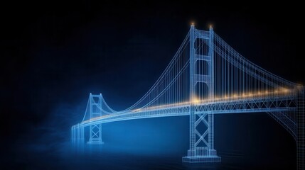 Obraz premium A stunning digital of a bridge illuminated in blue light, showcasing modern technology and artistic creativity.