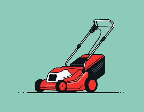 red lawn mower on teal background clip art preview