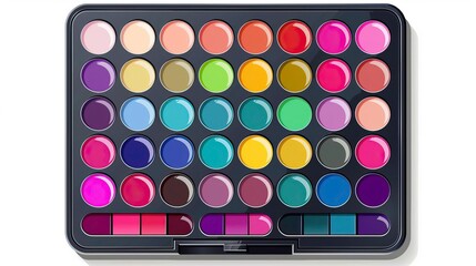 A vibrant makeup palette featuring a wide range of eyeshadow colors perfect for creative looks and artistic expression.