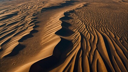 Aerial View of Desert Sand Dunes with Shadows