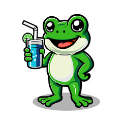 a cartoon frog holding a glass of a tropical drink.
