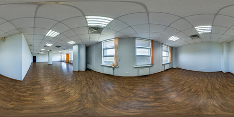 360 hdri panorama in interior of empty room with repair for office with sun light from windows in...
