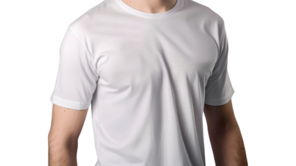 Man in plain white t-shirt isolated on transparent background