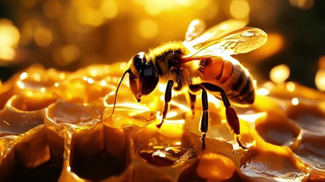 Bees On Honeycomb Background