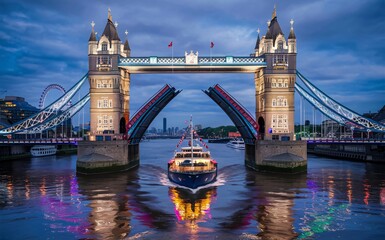Tower Bridge opening for a boat England