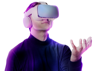 Png man wearing VR background, smart technology, transparent background