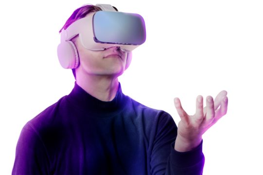 Png man wearing VR background, smart technology, transparent background