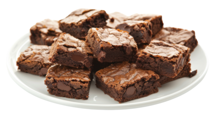 Chocolate brownies on plate on transparent background