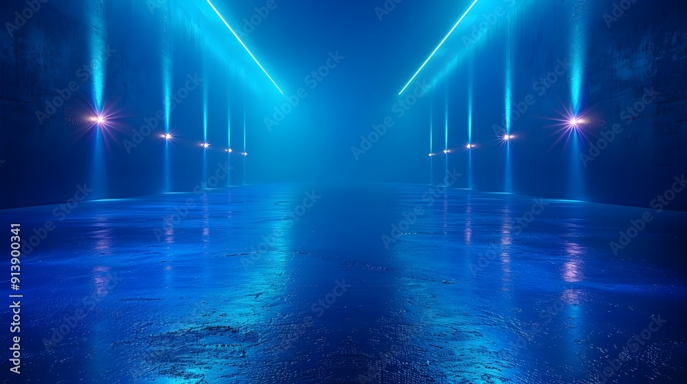 Poster Neon Blue Background with Shimmering Light Effects Ideal for Tech Product Concepts and Displays