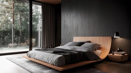 A modern bedroom design with a minimalist bed frame, crisp bedding, and stylish bedside lamps.