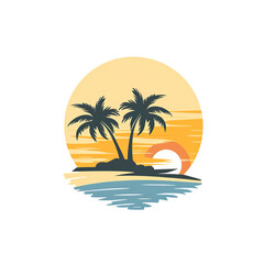 Obraz premium Palm Trees Silhouette with Sunset and Ocean Reflection, generative ai image