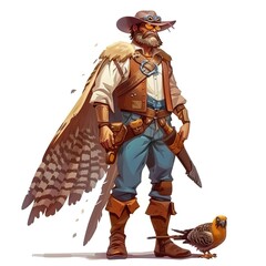 Obraz premium Falcon Farmer Occupation unifrom fantasy cartoon isolated whitebackground 16:9