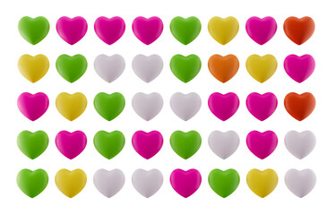 Colorful candy hearts shape isolated background 3d illustration
