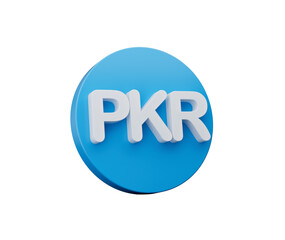 3d White Pakistani Rupee PKR Symbol With Rounded Blue Icon On White Background, 3d illustration
