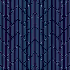 Seamless striped pattern consisting of straight lines of triangular shapes on a dark blue background. Suitable for various design purposes, textiles, fabrics, wallpapers, backgrounds, etc.